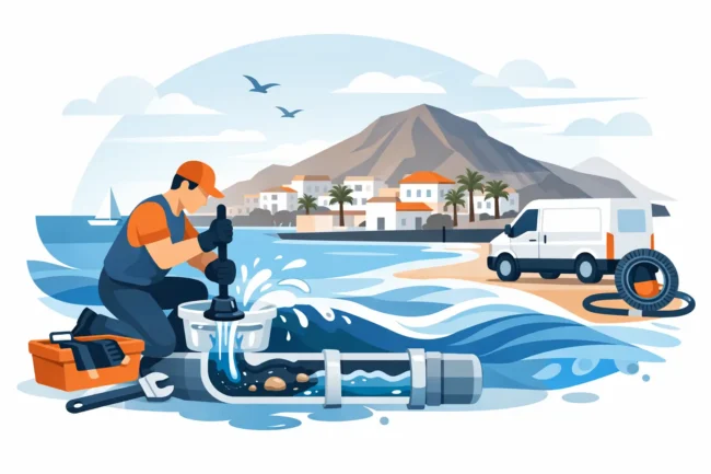 Desatasco urgente en Los Cristianos, Tenerife